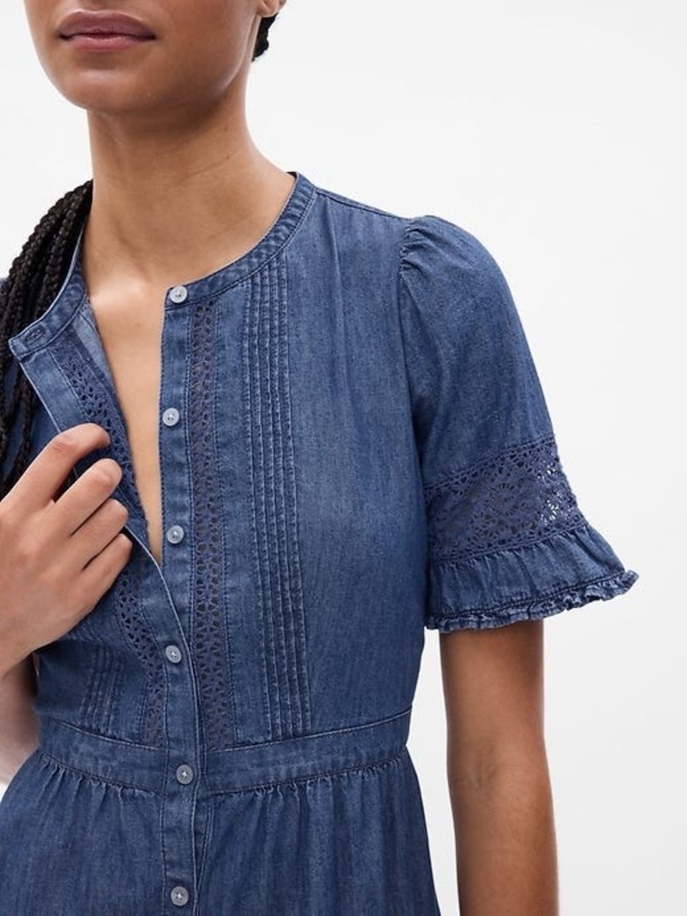349. LoveShackFancy x Gap Denim Tiered Midi Dress 100% Cotton Size S - Picture 8 of 8